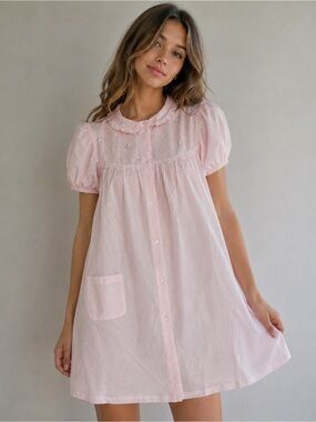 Vintage Pink Puff Sleeve House Dress Nightgown No Size